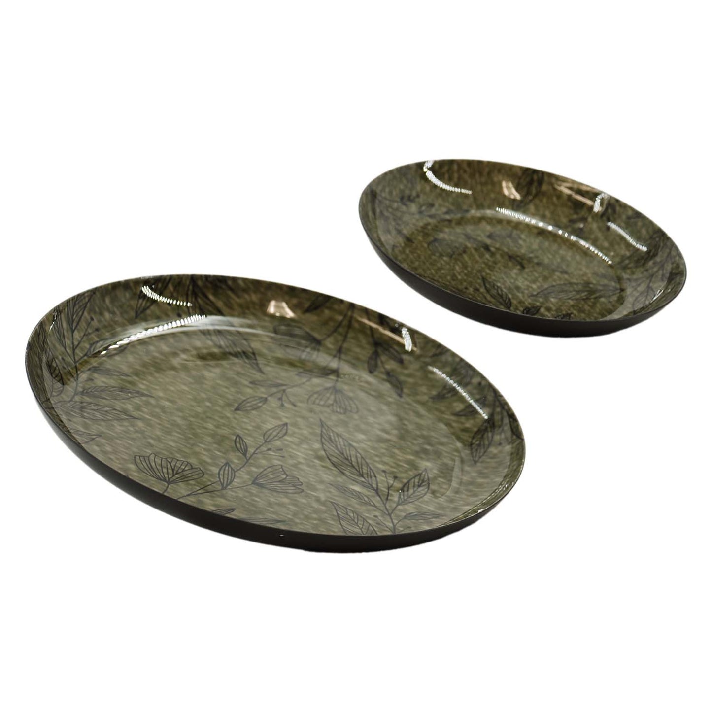 MAI57542-2S - Set of 2 Dark Green Botanical Metal Plates