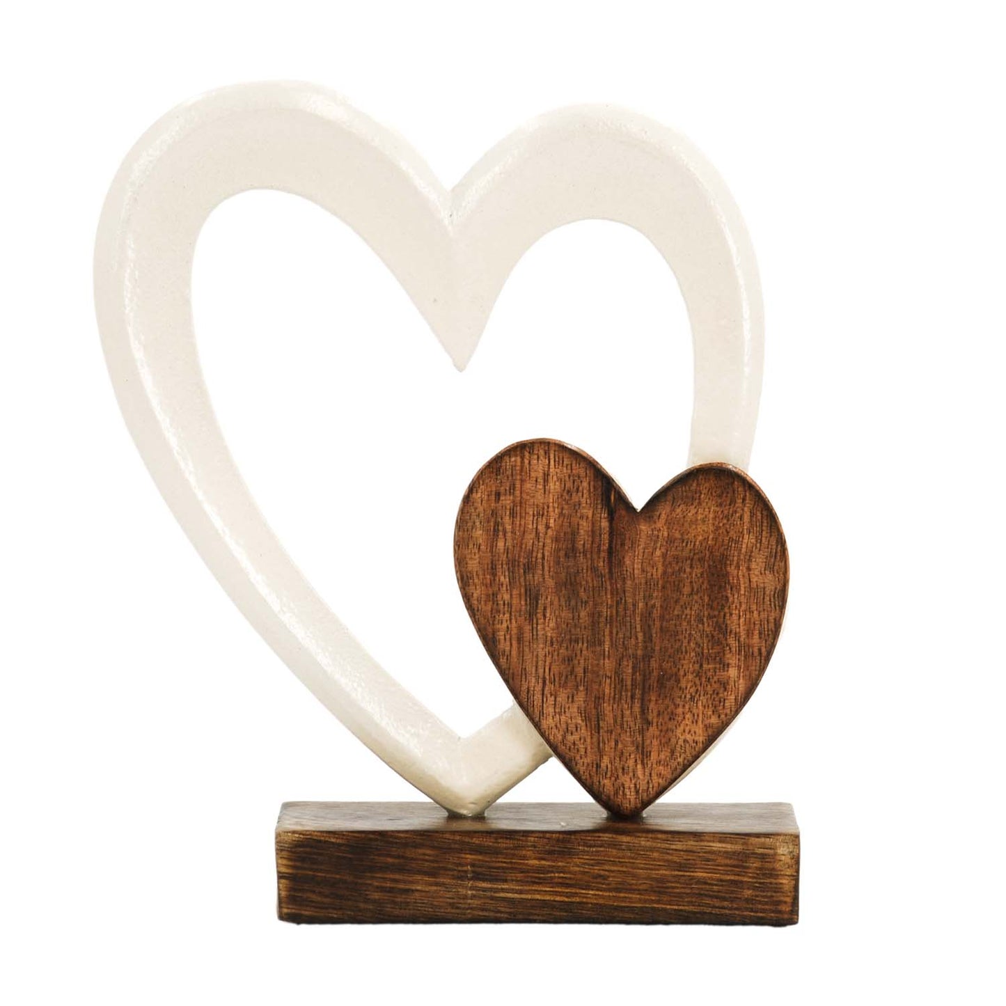 MAI57563 - Wood and White Metal Heart on Stand