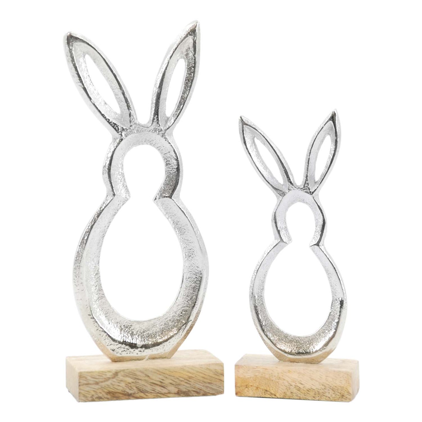 MAI57575-2S - Set of 2 Cutout Silver Metal Bunnies on Stands