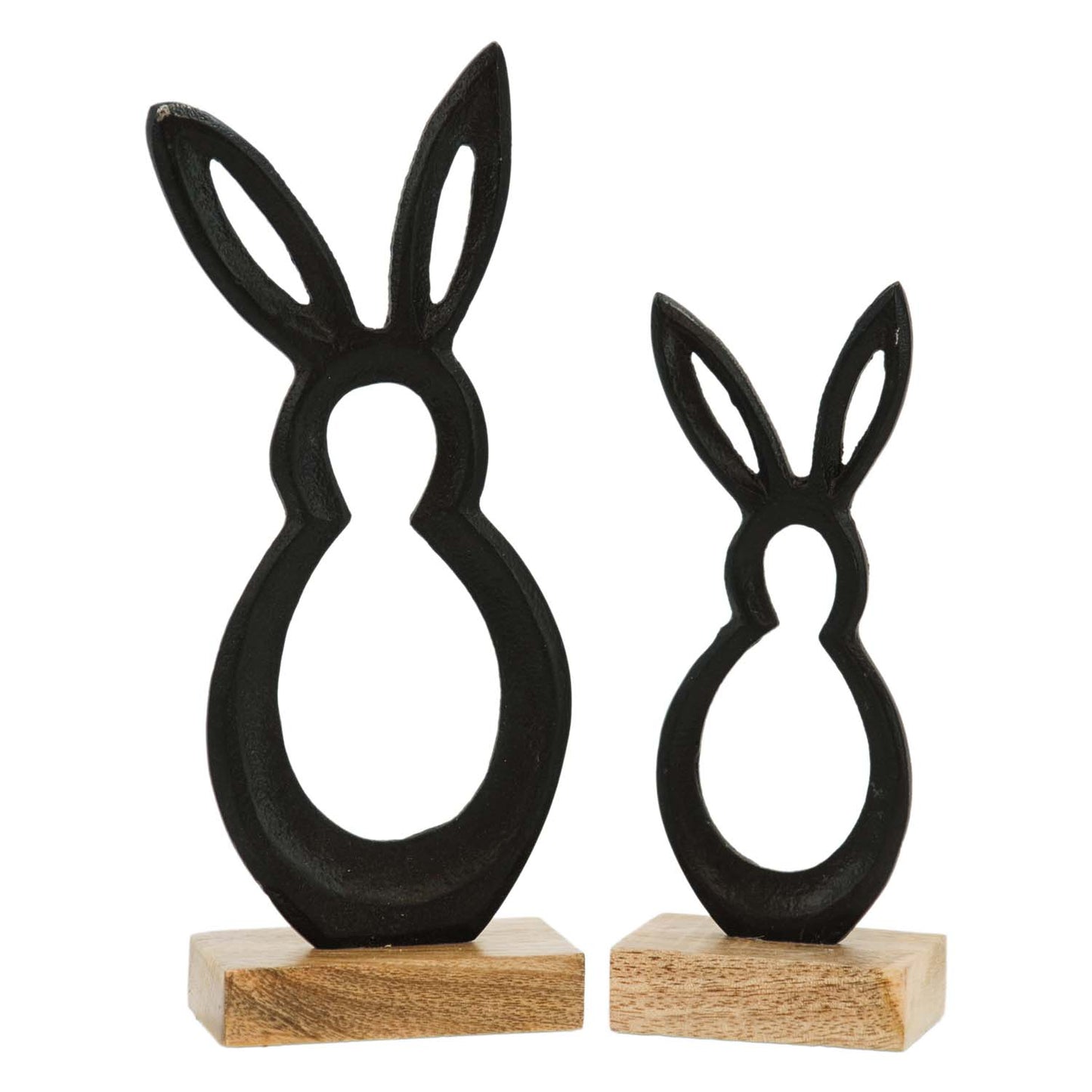 MAI57576-2S - Set of 2 Cutout Black Metal Bunnies on Stands