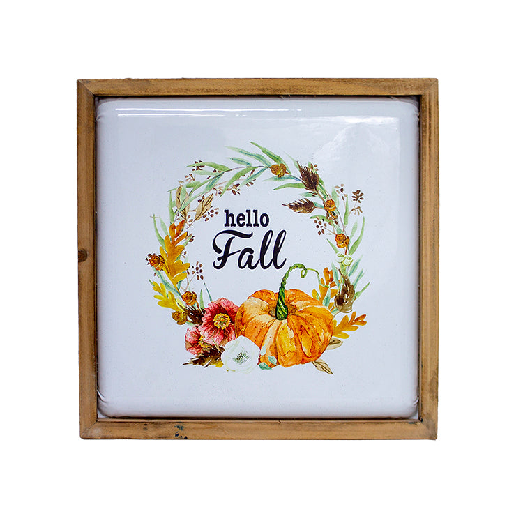 MFF12705 - Square Hello Fall White Metal Sign