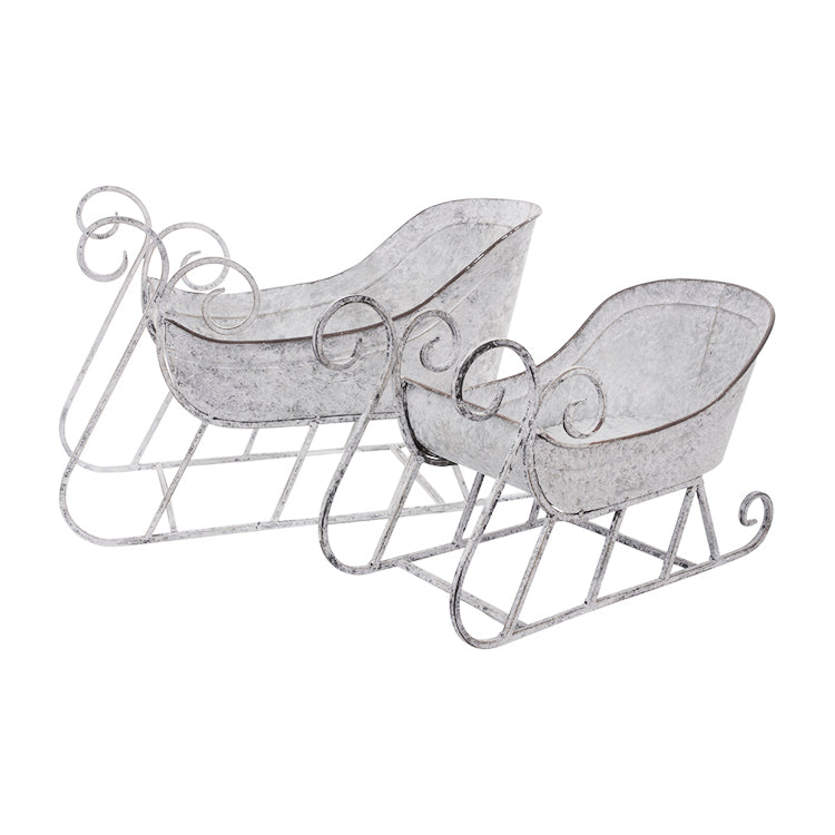 MXF09539-2S - Set of 2 Whitewashed Sleighs
