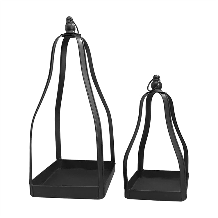 MXF13680BK-2S - Set of 2 black Open Vintage Metal Lanterns