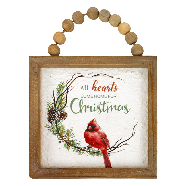 MXF13708 - All Hearts Come Home For Christmas Cardinal Bead Hanger Sign