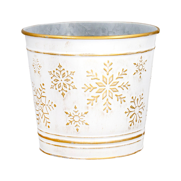 MXF26027 - White and Gold Round Snowflake Bucket