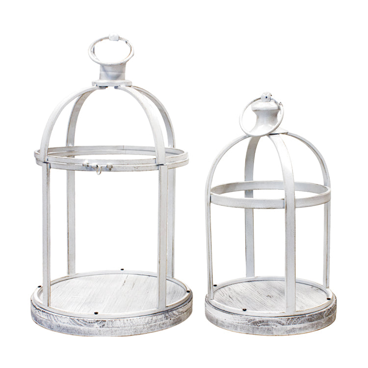 MXF26064-2S - Set of 2 Whitewashed Wood Base Round Lanterns