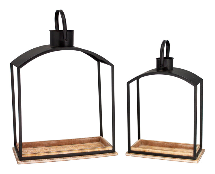MXF26817-2S - Set of 2 Black Framed Arch Top Lanterns