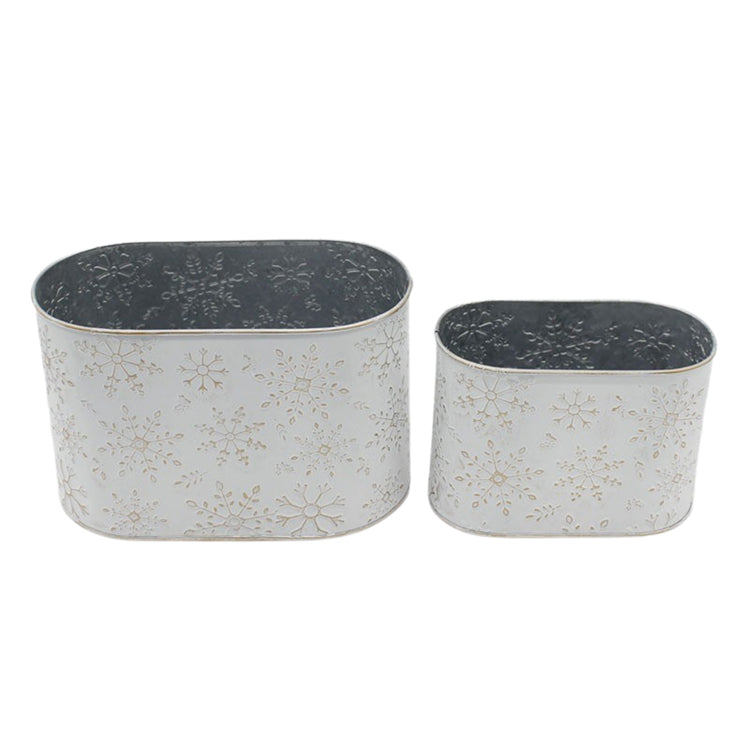 MXF39099-2S - Set of 2 White Oval Buckets with Snowflakes