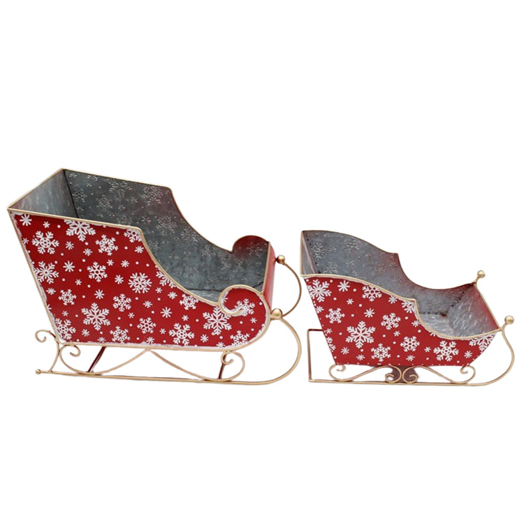 MXF39102-2S - Set of 2 Red Sleighs with Snowflakes