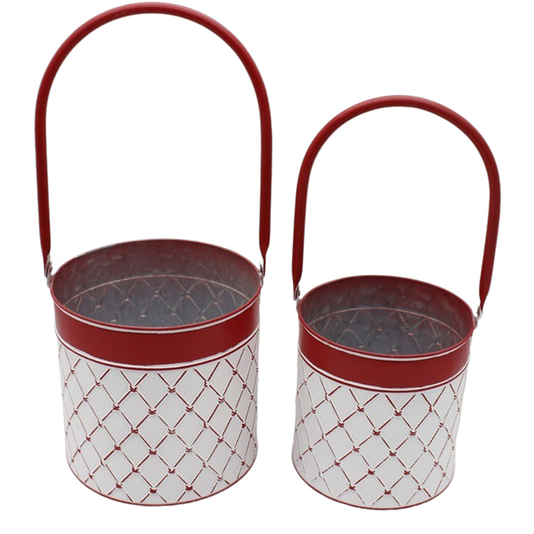 MXF39103-2S - Set of 2 Red and White Buckets with Tall Handles