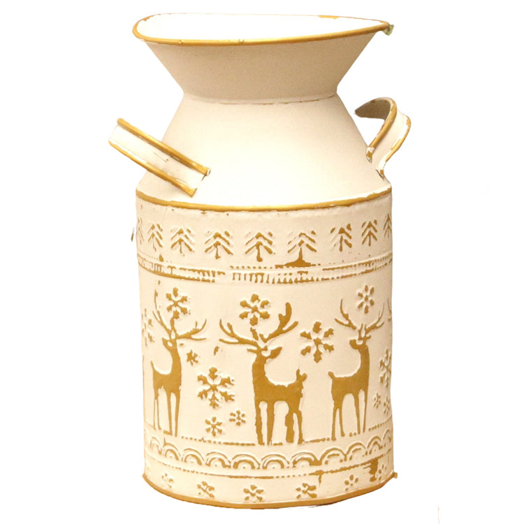 MXF39603 - White and Gold Reindeer Milk Bucket