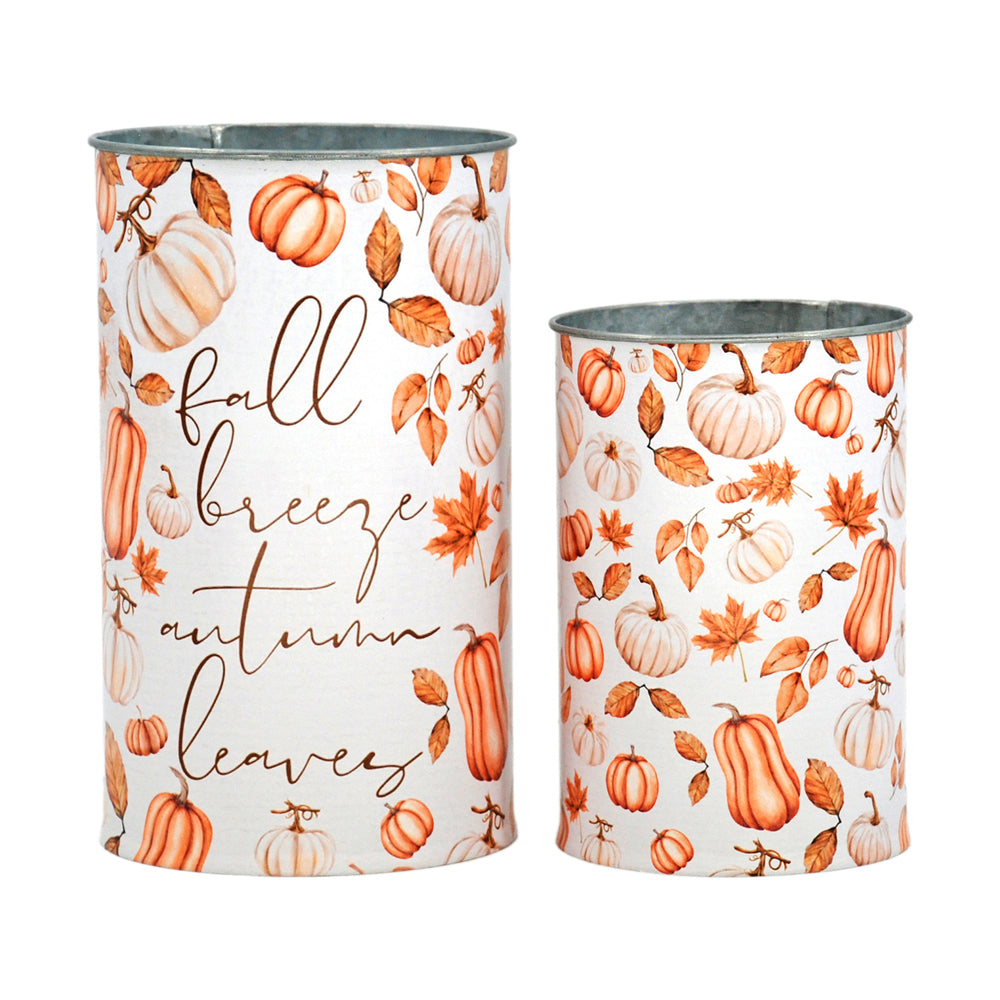 MXF43056-2S - Set of 2 Cream and Orange Pumpkin Buckets
