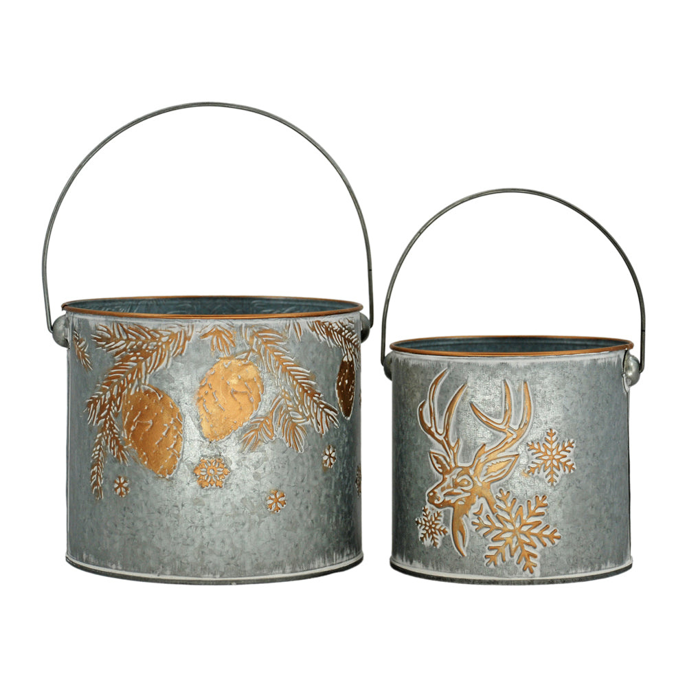 MXF43352-2S - Set of 2 Galvanized Holiday Buckets