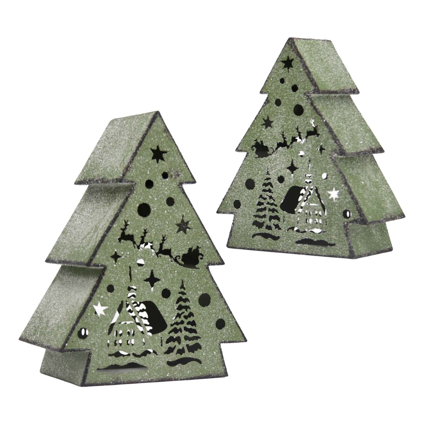 MXF59798-2S - Set of 2 Green Metal Cutout Tree Boxes