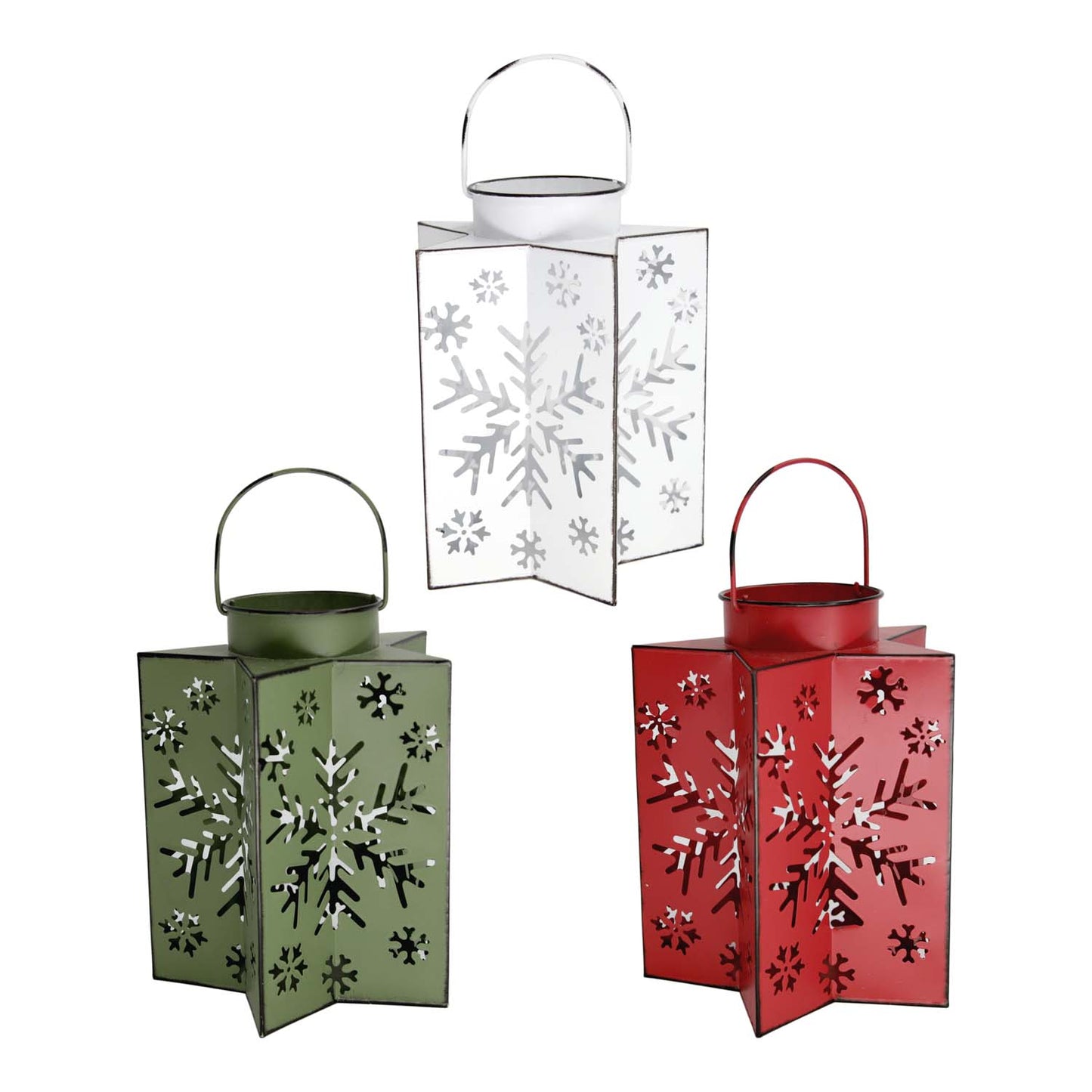 MXF59799-3A - 3 Assorted Red, White, and Green Star Lanterns