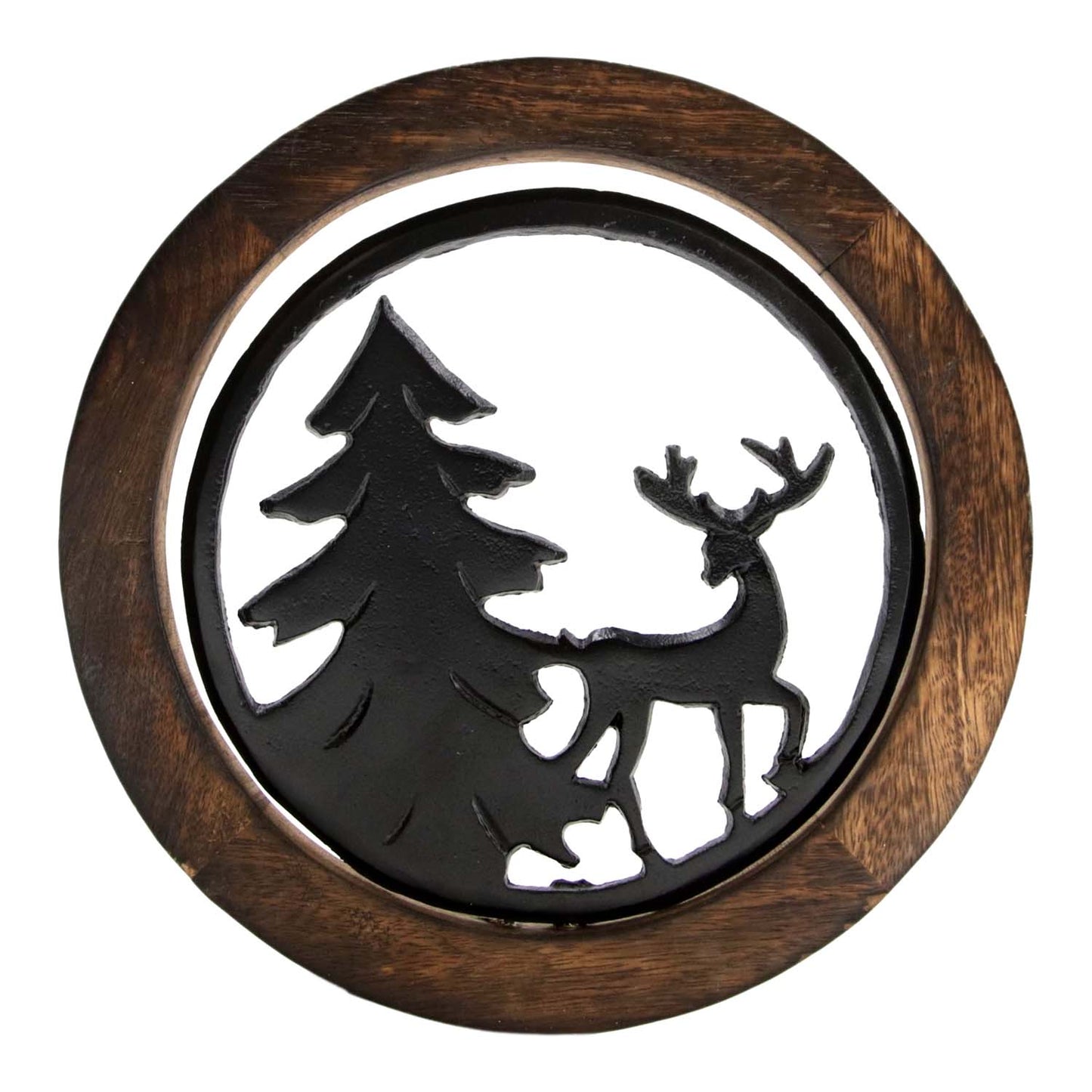 MXI59531 - Black Metal Tree and Deer Mango Ring Hanger