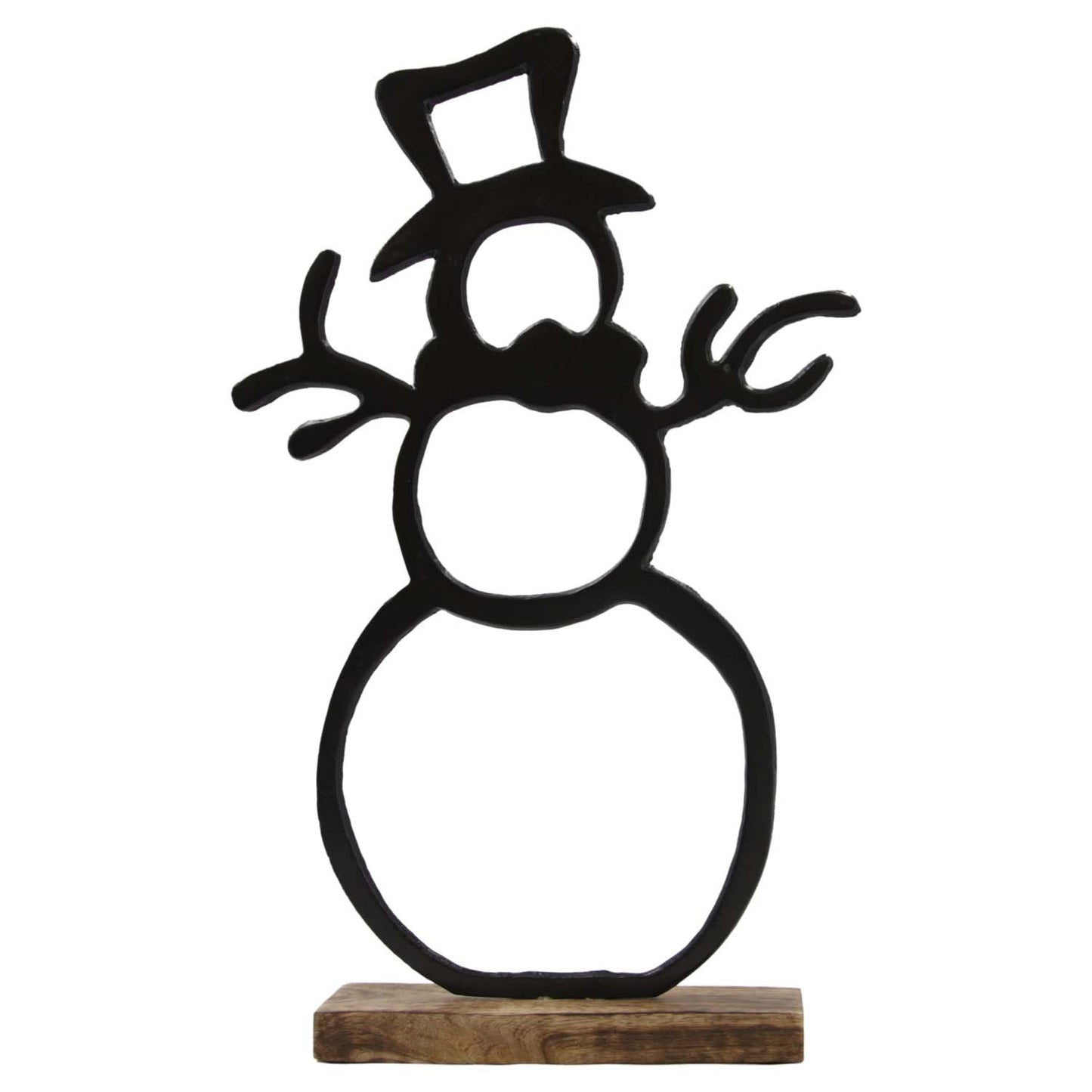 MXI59536-LG - Large Black Metal Cutout Snowman on Stand