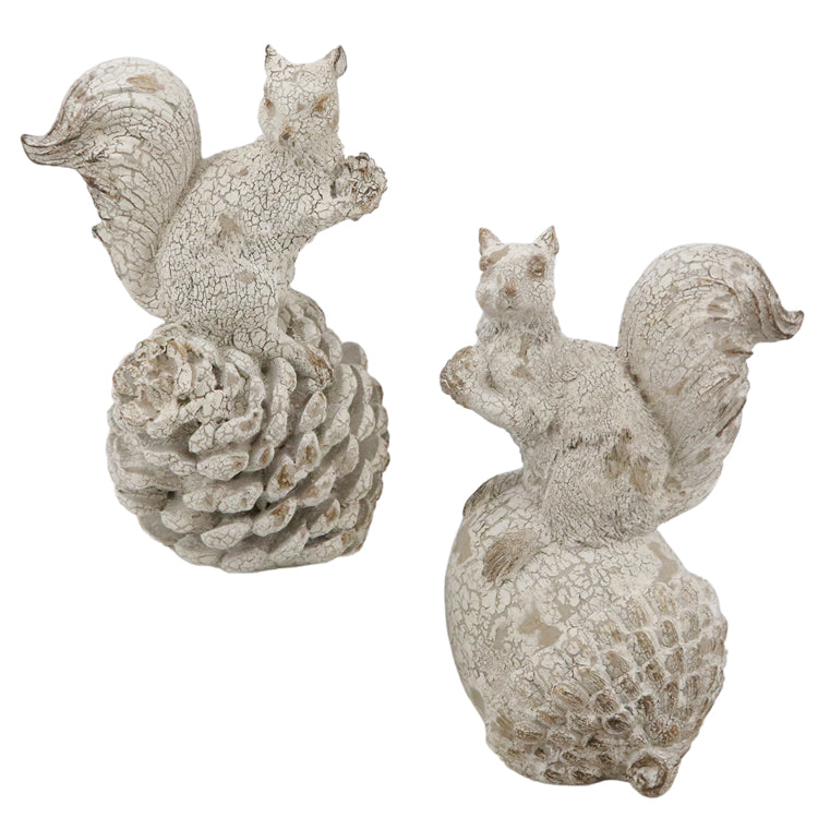 RFF38643-2A - 2 Assorted Distressed Squirrels on Pinecone / Acorn