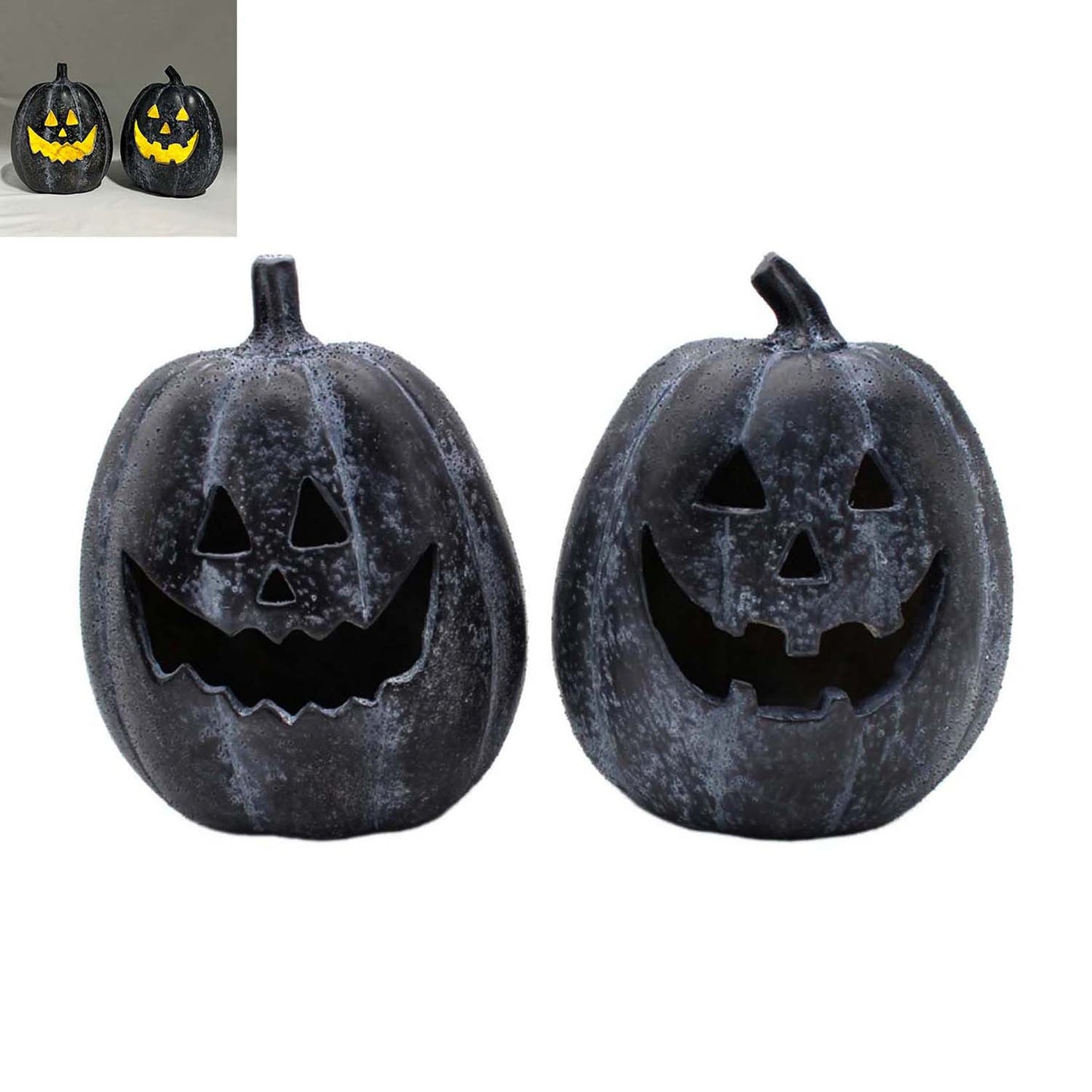 RFF58049-2A - 2 Assorted Large Black Resin Jack O Lanterns