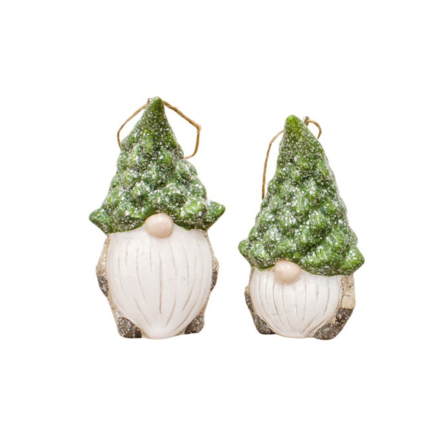 RXF26661-2A - 2 Assorted Green Tree Hat Gnome Ornaments