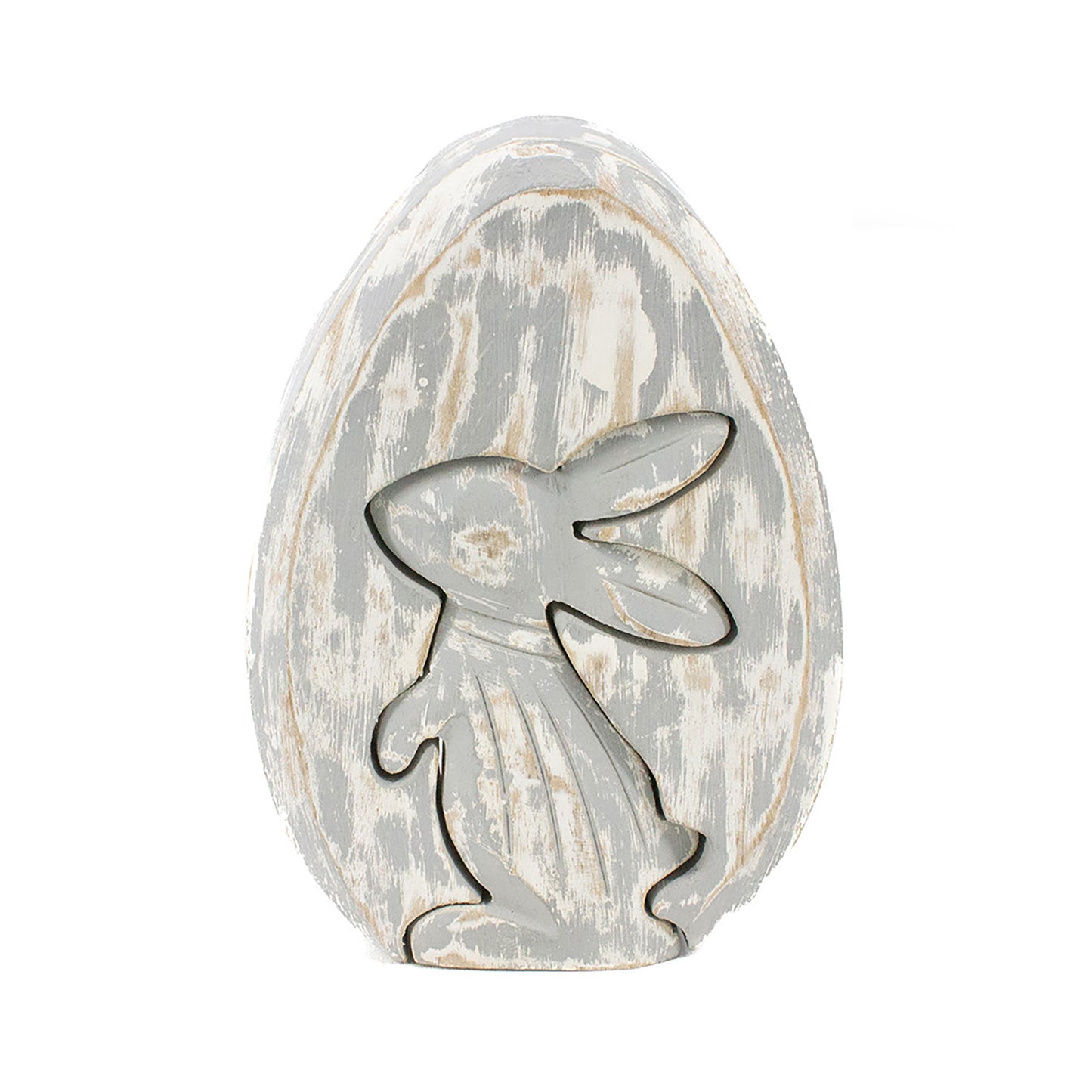 WAI41522 - Large Whitewashed Bunny in Egg Block