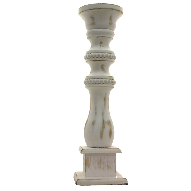 WXF13416 - Medium White Bead Distressed Candlestick