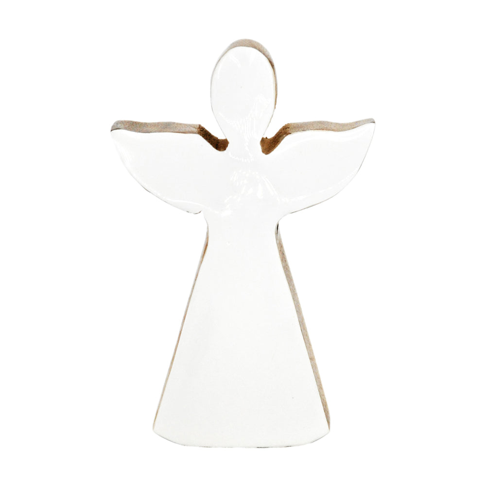 WXI43599-MD - Large Wood and White Enamel Angel Block