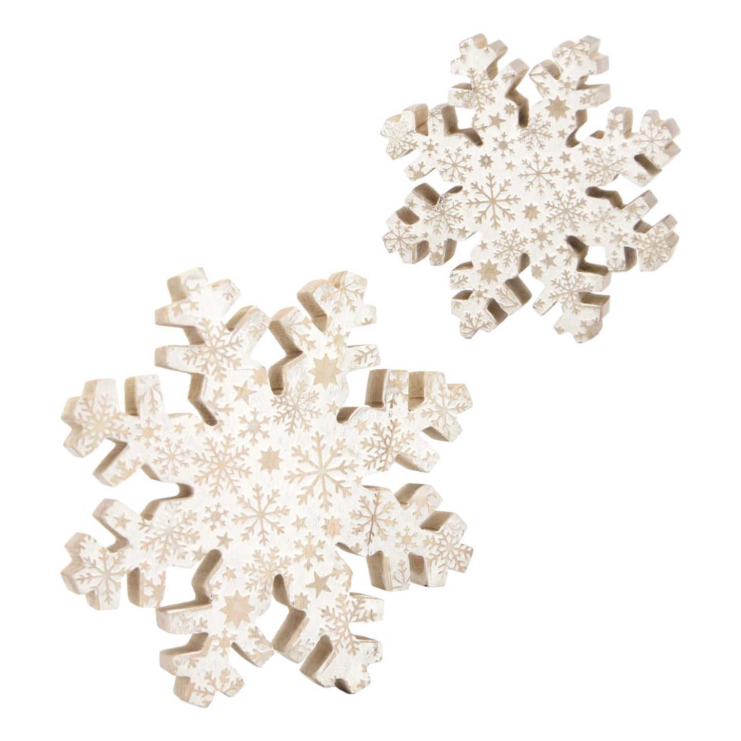 WXI59543-2S - Set of 2 Snowflake-Engraved Mango Snowflake Blocks