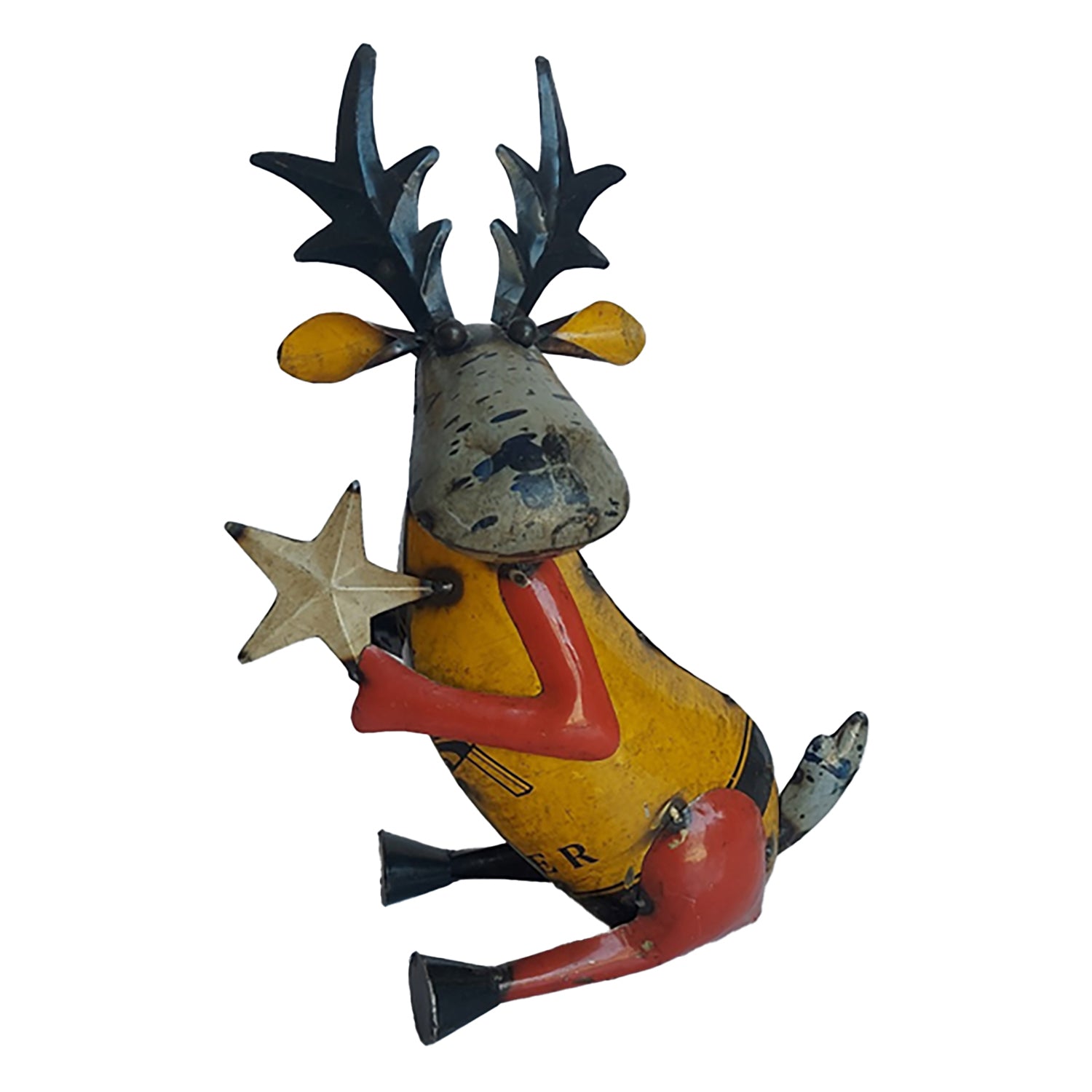 25MXI578 - "Nils" Recycled Metal Yellow Moose with Star