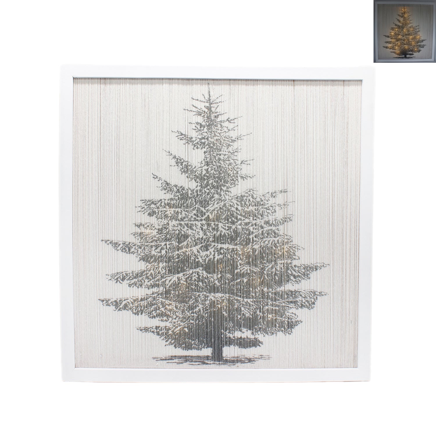 25WXF197 - Square Christmas Tree Whitewashed Frame with White Lights