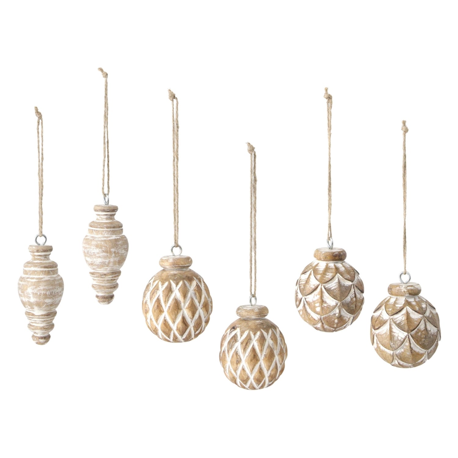 25WXI927-6S - Set of 6 Mango Wood Ball and Finial Ornament Set