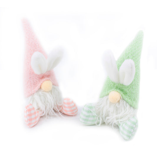 DAF41925-2A - 2 Assorted Green and Pink Sitting Bunny Gnomes 