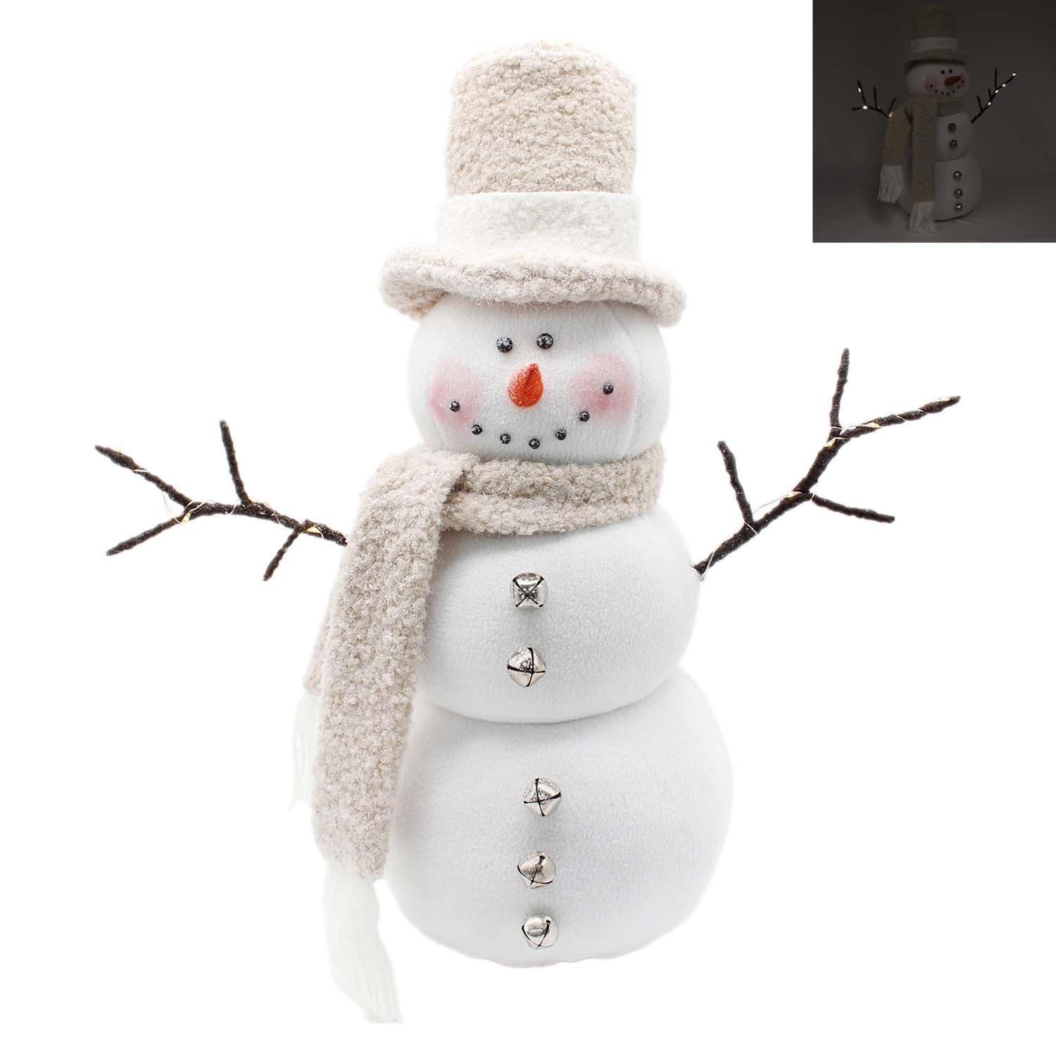 DXQ59312 - Fuzzy Plush 3 Stack Top Hat Snowman with LED Arms