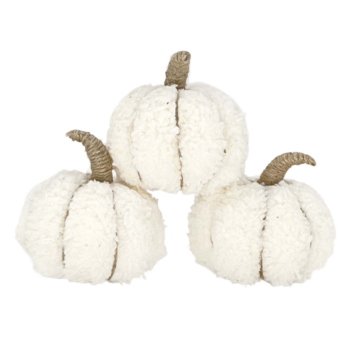FFQ58503-3S - Set of 3 White Fuzzy Pumpkins
