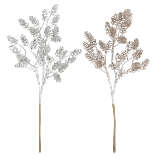 FXQ59561B-2A - 2 Assorted Champagne and Silver Pinecone Picks