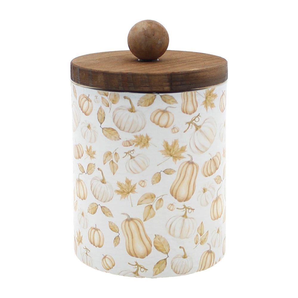 GXS43058 - Cream and Orange Glass Jar with Wood Lid