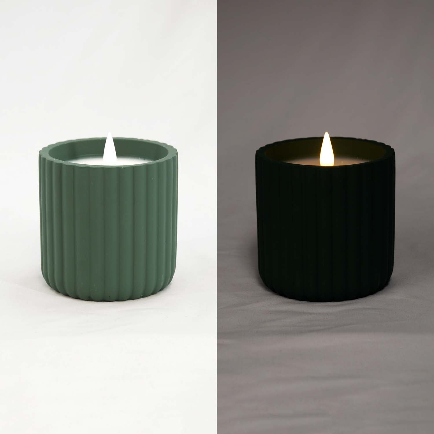 LAF57076 - Small Green Ribbed Resin LED Jar Candle