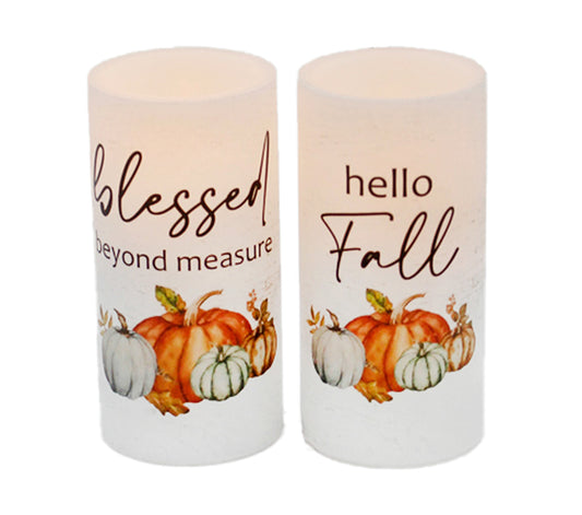 LFS25256-2A - 2 Assorted Blessed and Hello Fall Votive LEDs 