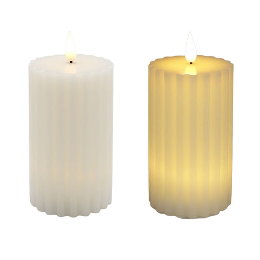 LXS39313T - Medium White Ribbed LED Pillar Candle 