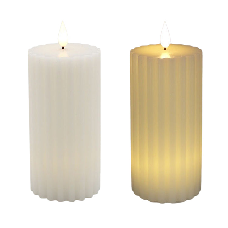 LXS39314T - Large White Ribbed LED Pillar Candle 