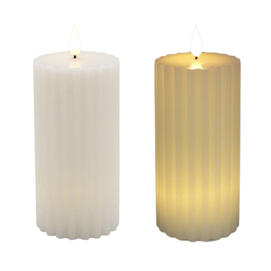 LXS39314T - Large White Ribbed LED Pillar Candle 