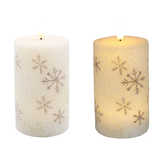 LXS39323T - Medium Golden Snowflake LED Pillar Candle 