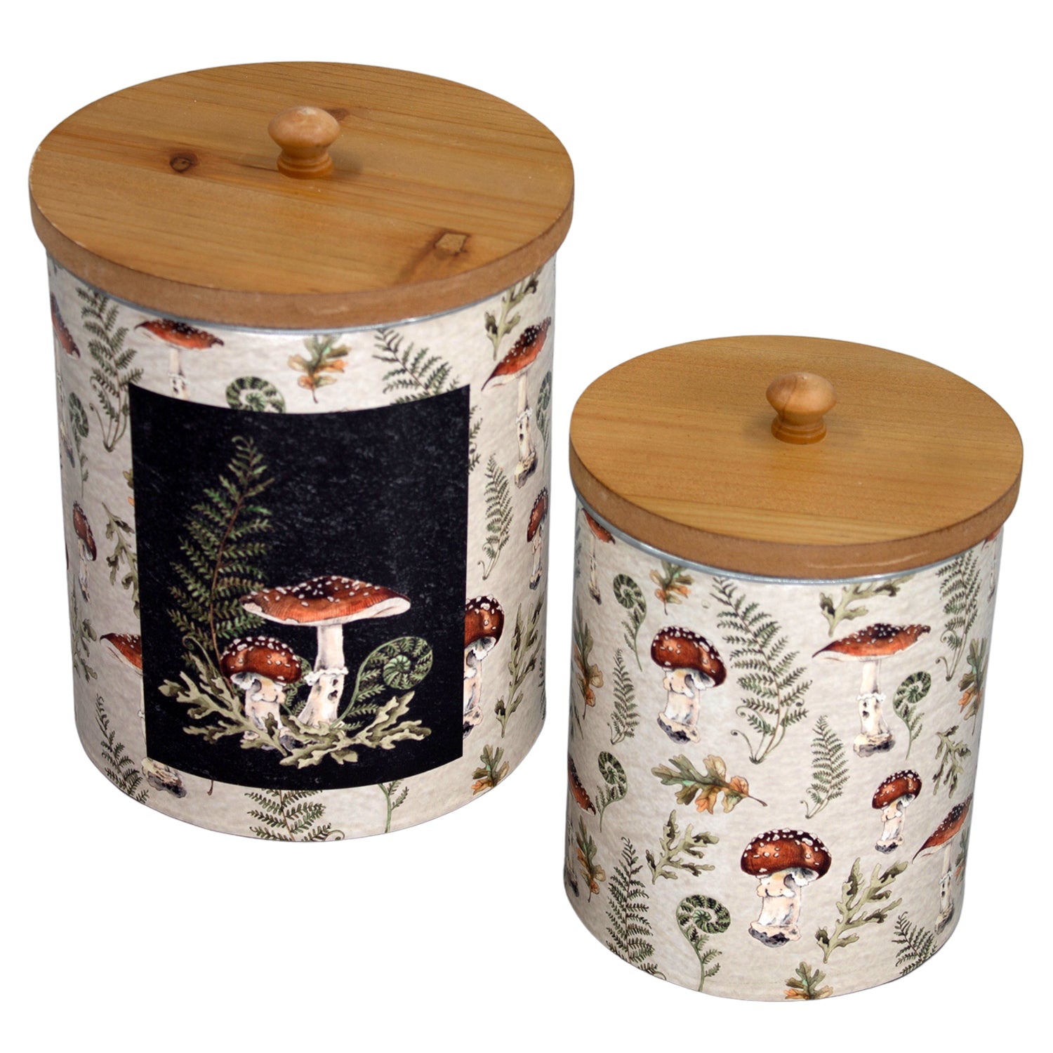 MAF41648-2S - Set of 2 Grow Wildly Mushroom Wood Lid Jars 