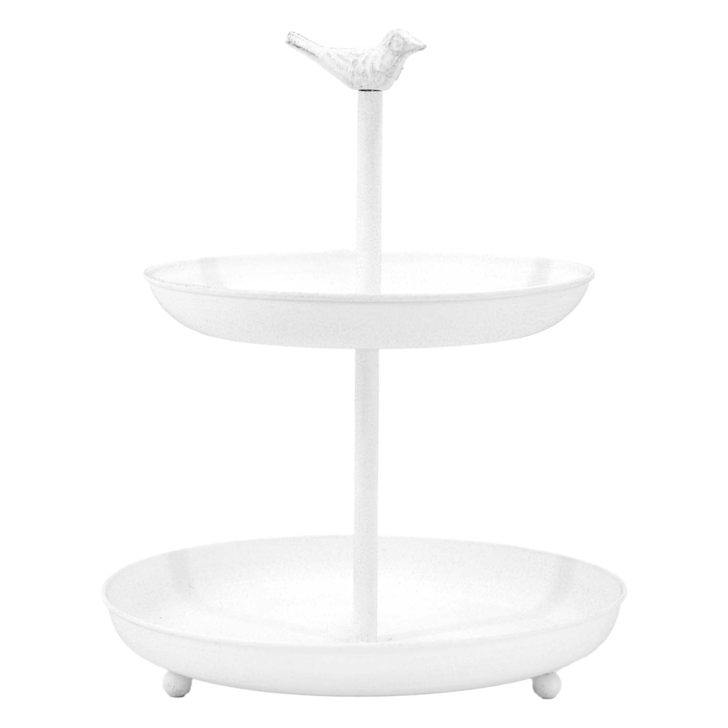 MAF57109 - White Metal 2 Tier Tray with Bird