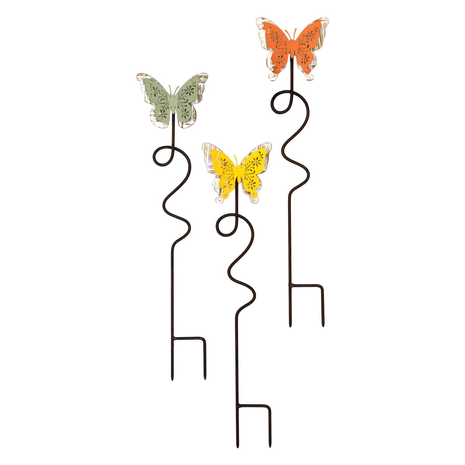 MAF57133-3A - 3 Assorted Green, Yellow, and Orange Butterfly Stakes