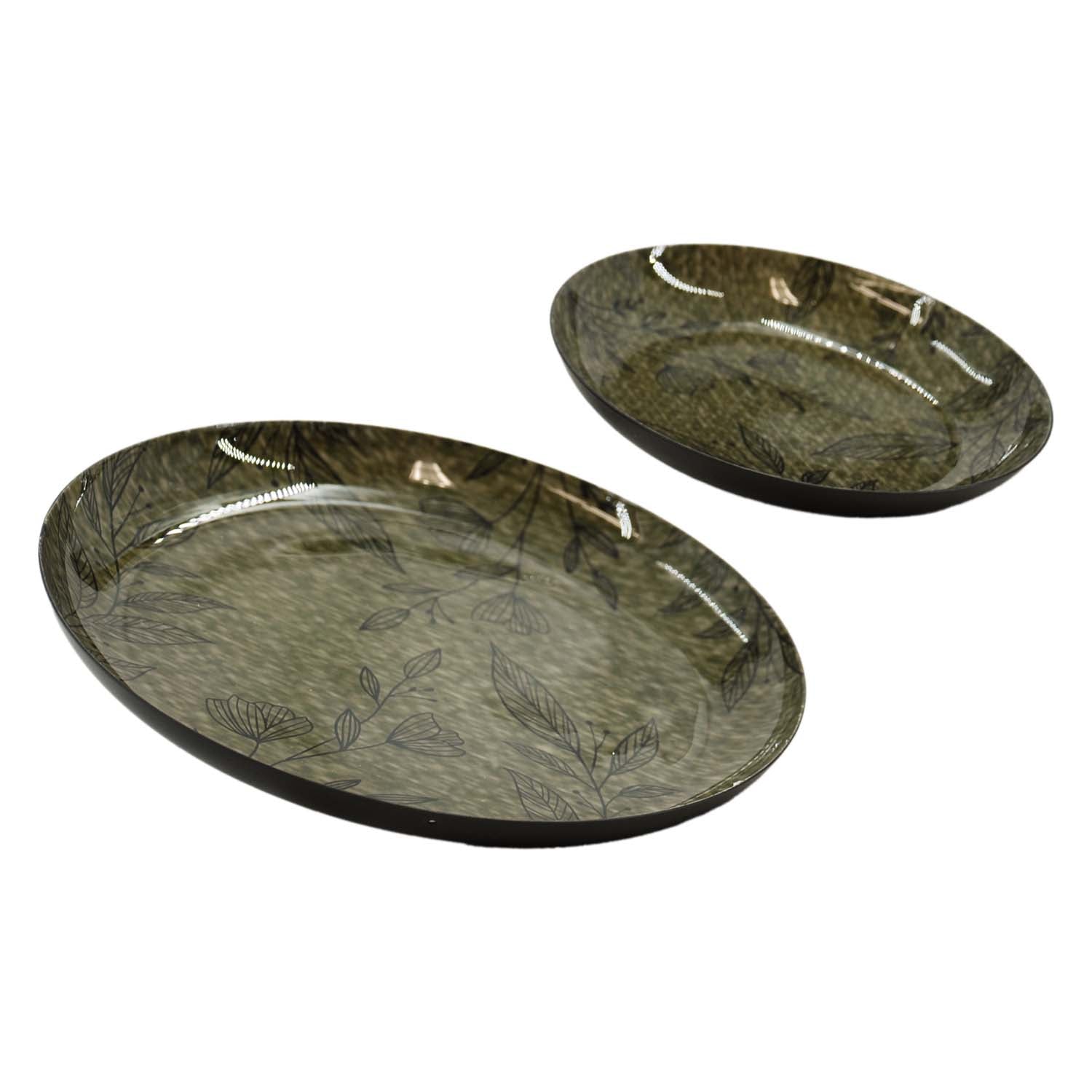 MAI57542-2S - Set of 2 Dark Green Botanical Metal Plates