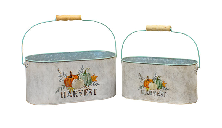 MFF25023-2S - Set of 2 Oval Harvest Buckets with Handles 