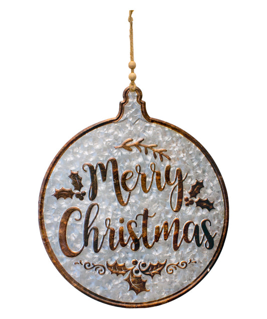MXF26614 - Merry Christmas Round Copper and Galvanized Sign 