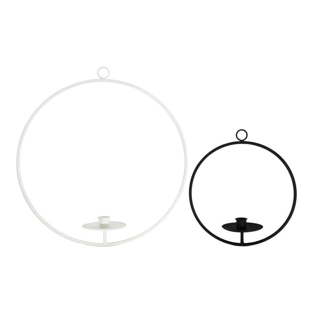 MXF43067-2S - Set of 2 White and Green Round Hanging Taper Holders