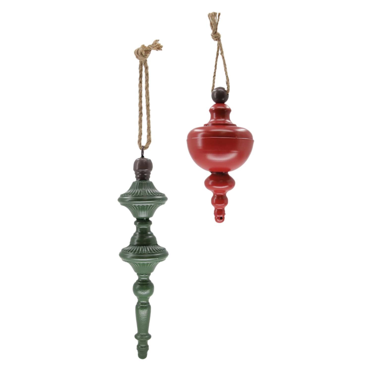 MXF59721-2S - Set of 2 Green and Red Metal Finial Ornaments